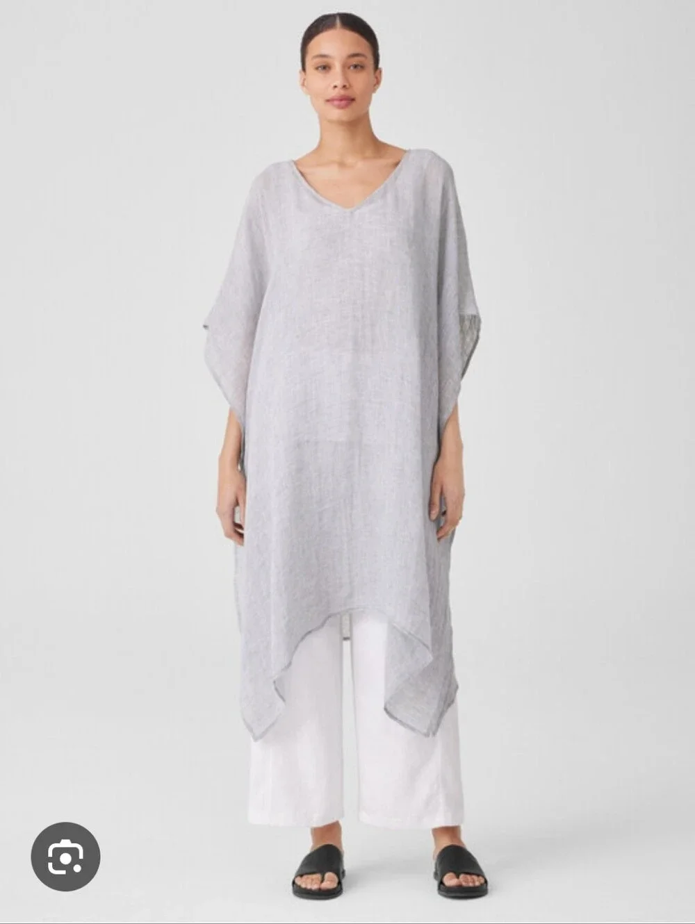 Eileen Fisher Light Gray Organic Linen Gauze V-Neck Linen Tunic Caftan Size XL - Picture 7 of 8